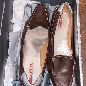 Prada brown leather low heels